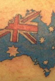 Back colored Australian flag and map tattoo