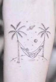 A set of nice, simple, small, fresh tattoos on the arm