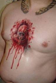 Chest color bloody monster tattoo pattern