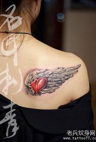 Beautiful woman shoulders beautiful love wings tattoo pattern