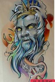 ένα πολύχρωμο μοτίβο τατουάζ θεού θάλασσας