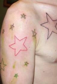 Shoulder color simple five-pointed star tattoo pattern