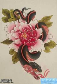 Manuscript Peony flower snake tattoo pattern