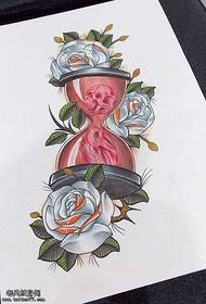 Manuscript hourglass rose tattoo pattern