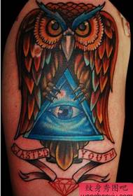 Admire a school-style owl tattoo