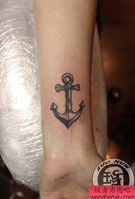 Girls' wrists, small and beautiful, black and white anchor tattoo pattern