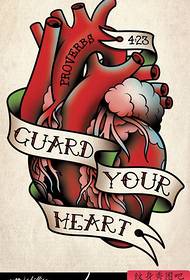 Un popular e fermoso manuscrito de tatuaxe de corazón