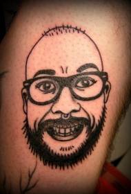 Leg black bald smiling nerd tattoo pattern