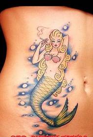 Belly smoking mermaid tattoo pattern
