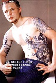 Fotos de tatuagem de dragão antigo chinês no peito dos homens europeus e americanos