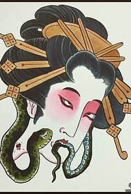 Japanese traditional geisha snake tattoo manuscript