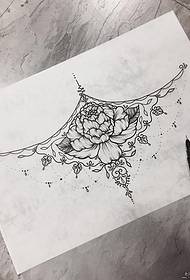 Europski i američki božur cvjetni ukrasi rukopis tetovaža uzorak