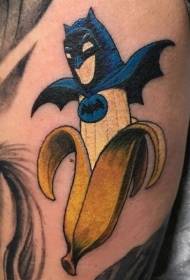 Plátano de divertidos dibujos animados con patrón de tatuaje de batman