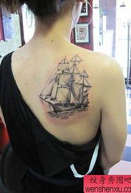 Beauty shoulders black gray sailboat tattoo pattern