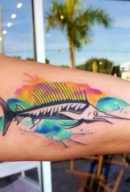 Big arm funny cartoon swordfish colorful ink tattoo pattern