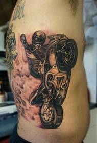 Side rib black motorcycle racer tattoo pattern