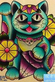 Manuscript Color Lucky Cat Tattoo Pattern