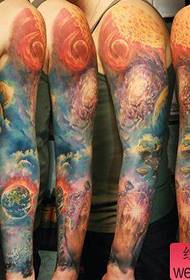 Male arm super handsome colored flower arm starry sky tattoo pattern