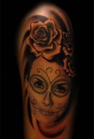 Europos ir Amerikos grožio portreto rožių tatuiruotės modelis