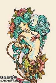 Manuscript A Coloured Mermaid Tattoo Pattern