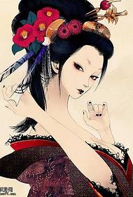 áilleacht lámhscríbhinn patrún geisha tatú