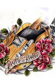 纹身秀图吧分享一幅school玫瑰花吉他纹身图案手稿
