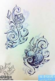 Manuscript Key lock tattoo pattern