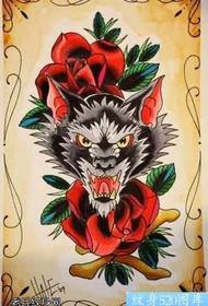 Awọn ilana afọwọkọ ti European ati American Wolf Head Tattoo Pattern