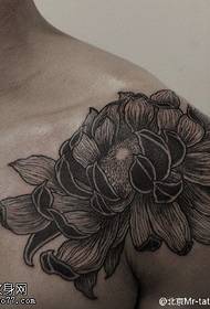 shoulder black-grey peony tattoo pattern