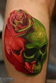 European 3D color skull rose tattoo pattern