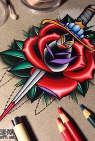 painted rose dagger tattoo pattern