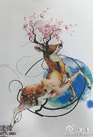 watercolor sika deer tattoo pattern