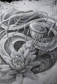 manuskrip 'n lotus- en uurglas-tatoeëringspatroon