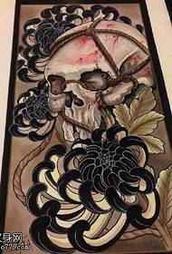 manuscript skull chrysanthemum tattoo pattern