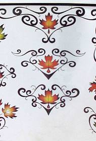 satu set pola tato sketsa cinta tiga daun