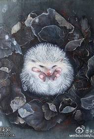 Sketch cute little hedgehog tattoo pattern