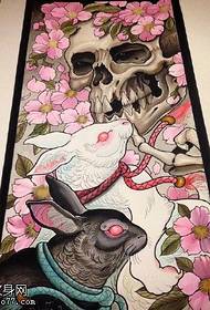 manuscript painted cherry rabbit bun tattoo pattern