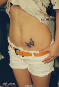 abdominal 3D small butterfly tattoo pattern