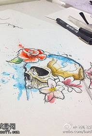 manuscript watercolor skull floral tattoo pattern
