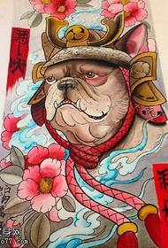 手稿彩绘狗将军纹身图案