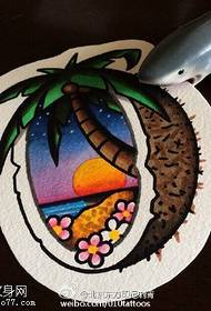 Landscape tattoo pattern in painted coconut shell