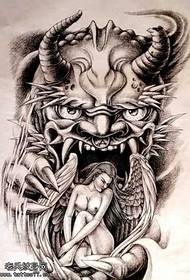 Potpuno goli uzorak tetovaža ženskog anđela i demona 167414 - rukopisna atmosfera uzorka tetovaže cvjetne glave vučje glave