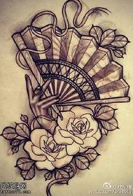 hand-painted fan rose tattoo pattern