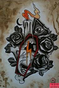 egy gyertya rózsa Isten szem tetoválás mintát