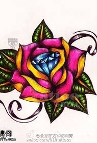 彩繪玫瑰鑽石手稿紋身圖案