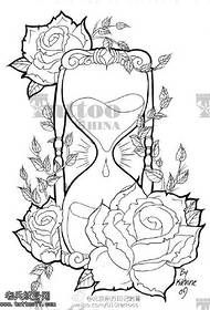 Bonic patró de tatuatge manuscrit de rosa de rellotge de sorra