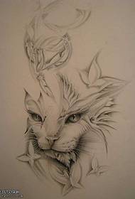 Manuscript Beautiful Cat Head Tattoo Pattern