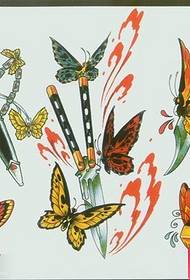 一隻美麗的蝴蝶和匕首的紋身手稿