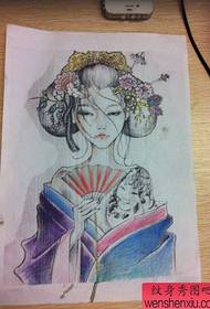 in prachtich manuskript fan geisha beauty tattoo