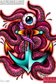 Populārs atdzist astoņkājis ar enkura tetovējuma modeli
